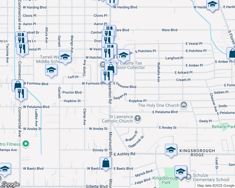 map of restaurants, bars, coffee shops, grocery stores, and more near 3720 Pleasanton Road in San Antonio