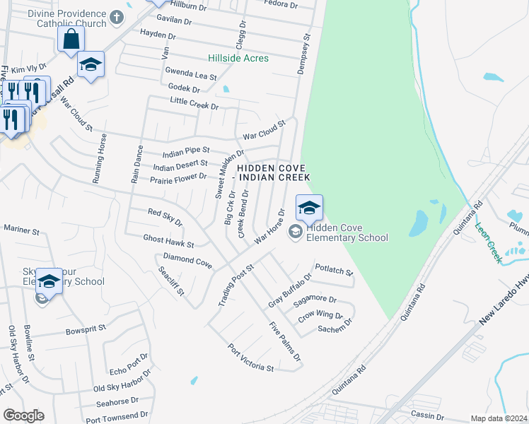 map of restaurants, bars, coffee shops, grocery stores, and more near 8715 Tesoro Hills in San Antonio