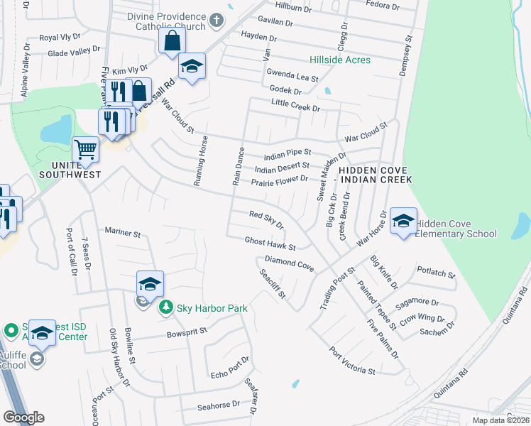 map of restaurants, bars, coffee shops, grocery stores, and more near 8854 Five Palms Drive in San Antonio