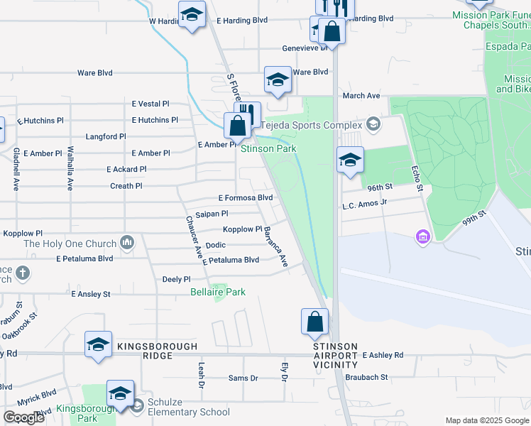 map of restaurants, bars, coffee shops, grocery stores, and more near 8402 Barranca Avenue in San Antonio