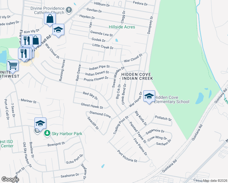 map of restaurants, bars, coffee shops, grocery stores, and more near 8602 Sweet Maiden Drive in San Antonio