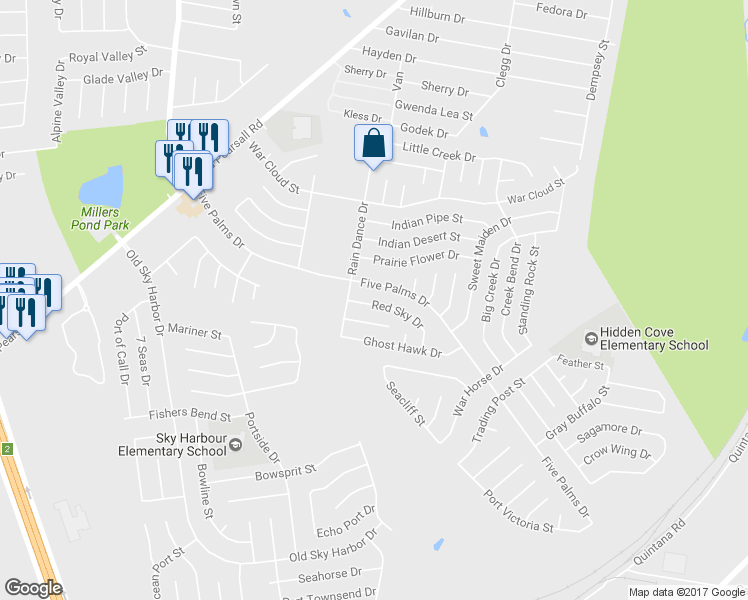 map of restaurants, bars, coffee shops, grocery stores, and more near 5527 Red Sky Drive in San Antonio