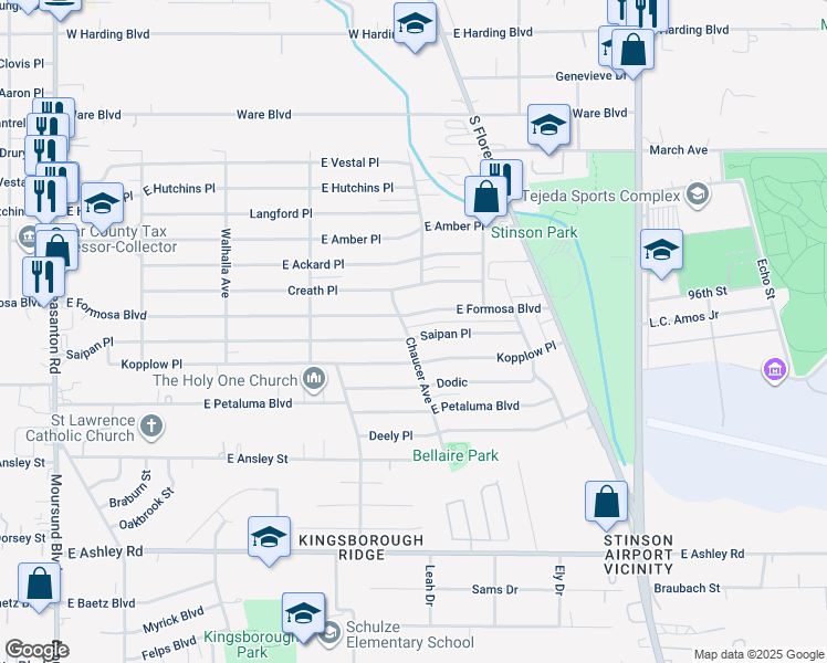 map of restaurants, bars, coffee shops, grocery stores, and more near 703 Saipan Place in San Antonio