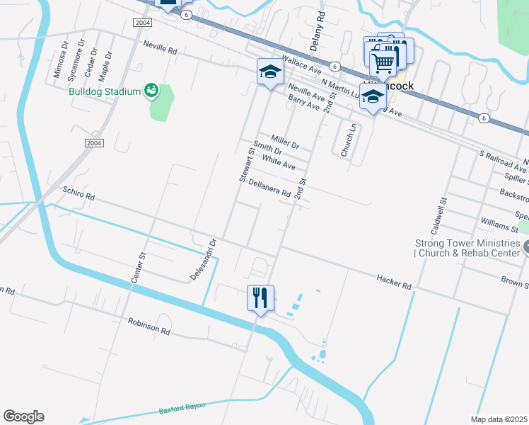 map of restaurants, bars, coffee shops, grocery stores, and more near 7401 Matranga Street in Hitchcock