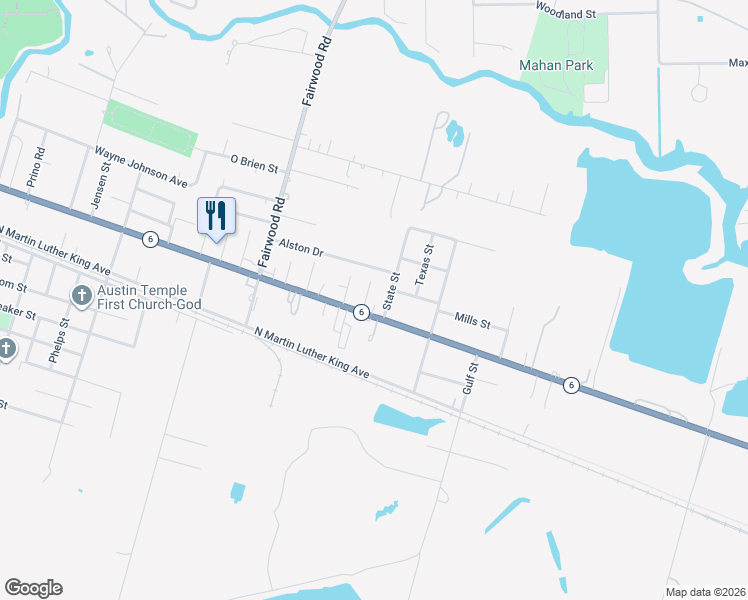 map of restaurants, bars, coffee shops, grocery stores, and more near 6717 Hawthorne Road in Hitchcock