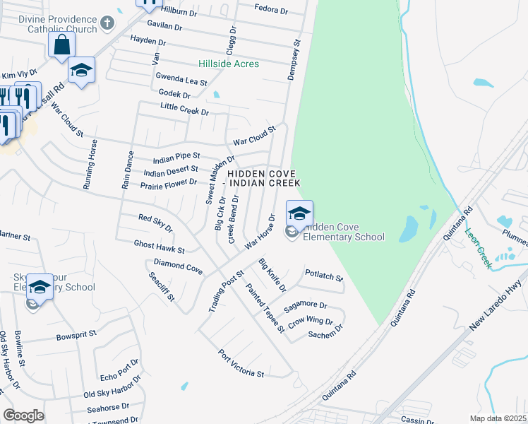map of restaurants, bars, coffee shops, grocery stores, and more near 8702 Tesoro Hills in San Antonio