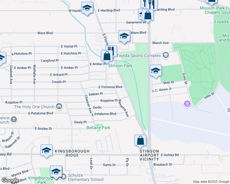 map of restaurants, bars, coffee shops, grocery stores, and more near 8402 Barranca Avenue in San Antonio
