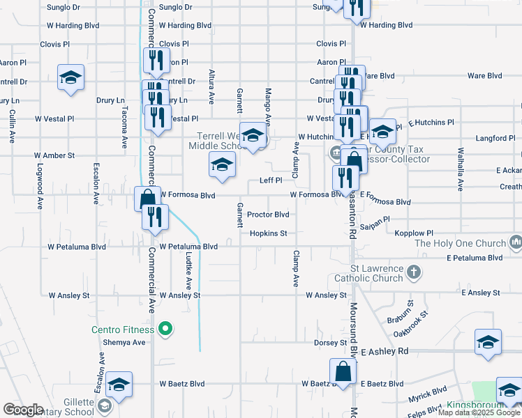 map of restaurants, bars, coffee shops, grocery stores, and more near 211 Proctor Boulevard in San Antonio