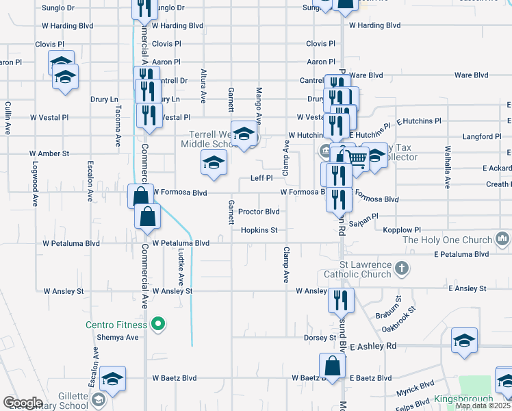 map of restaurants, bars, coffee shops, grocery stores, and more near 211 Proctor Boulevard in San Antonio