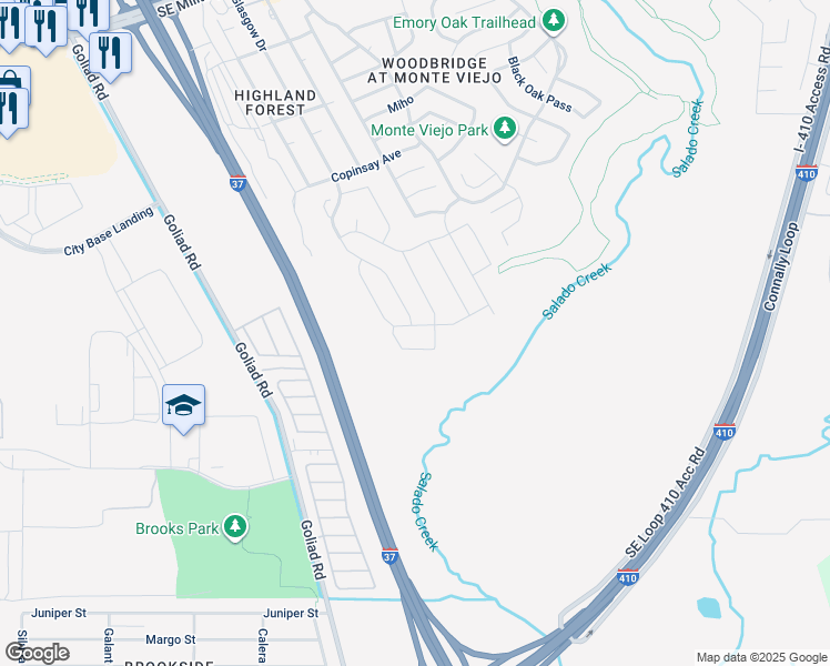 map of restaurants, bars, coffee shops, grocery stores, and more near 3627 Booker Trail in San Antonio