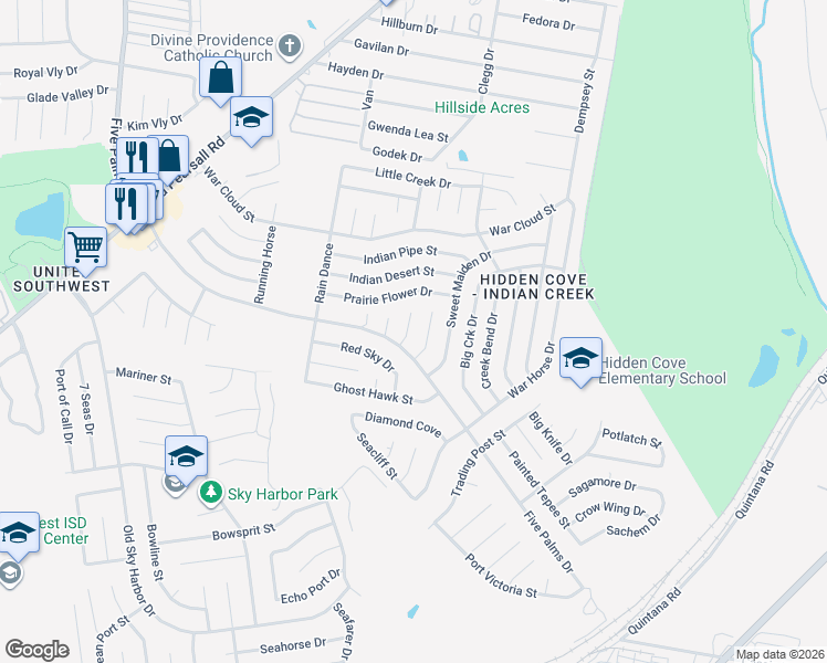 map of restaurants, bars, coffee shops, grocery stores, and more near 8635 Elk Runner Street in San Antonio