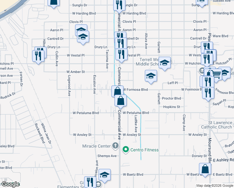 map of restaurants, bars, coffee shops, grocery stores, and more near 3513 Commercial Avenue in San Antonio