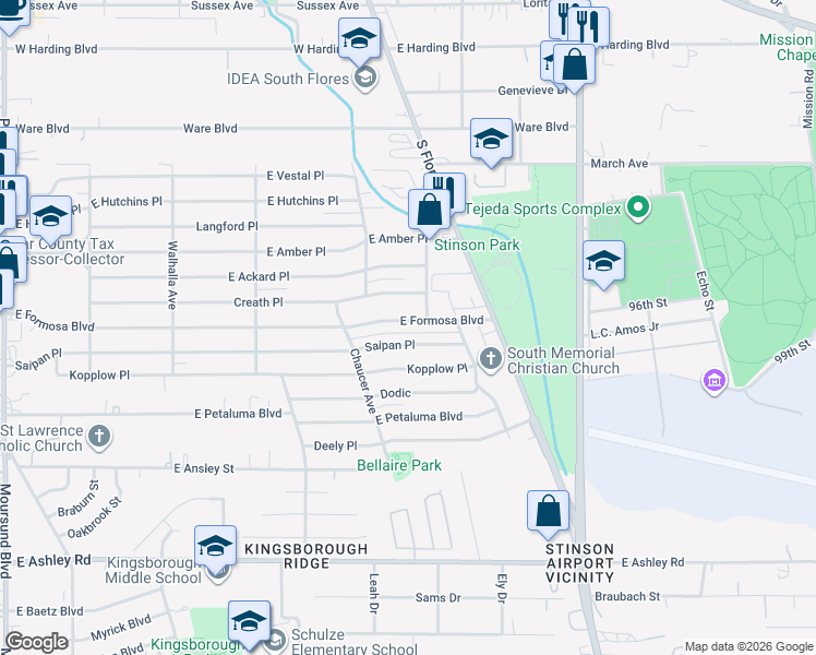 map of restaurants, bars, coffee shops, grocery stores, and more near 731 Saipan Place in San Antonio