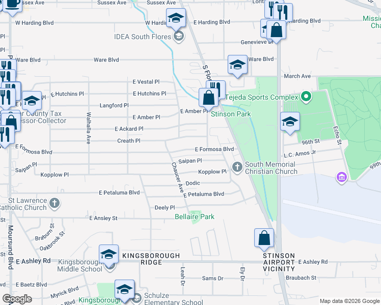 map of restaurants, bars, coffee shops, grocery stores, and more near 731 Saipan Place in San Antonio