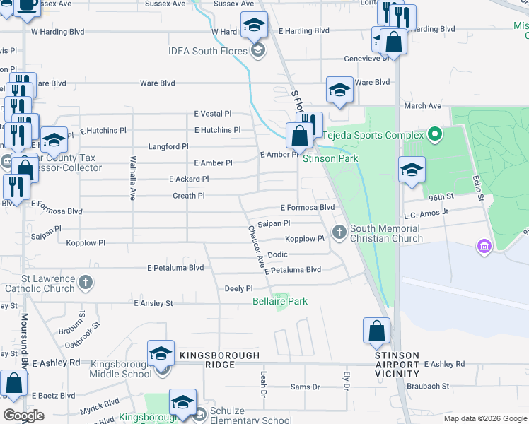 map of restaurants, bars, coffee shops, grocery stores, and more near 703 Saipan Place in San Antonio