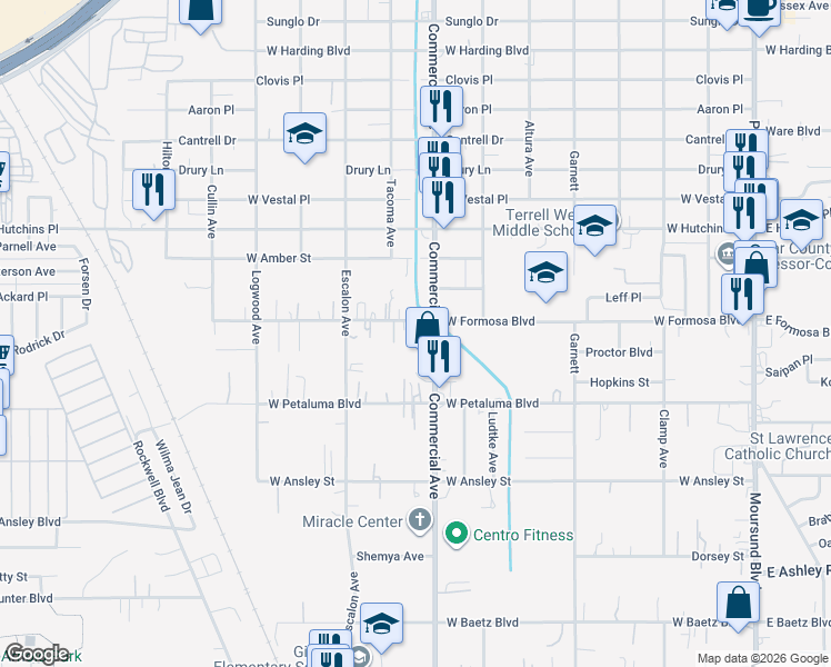 map of restaurants, bars, coffee shops, grocery stores, and more near 3513 Commercial Avenue in San Antonio