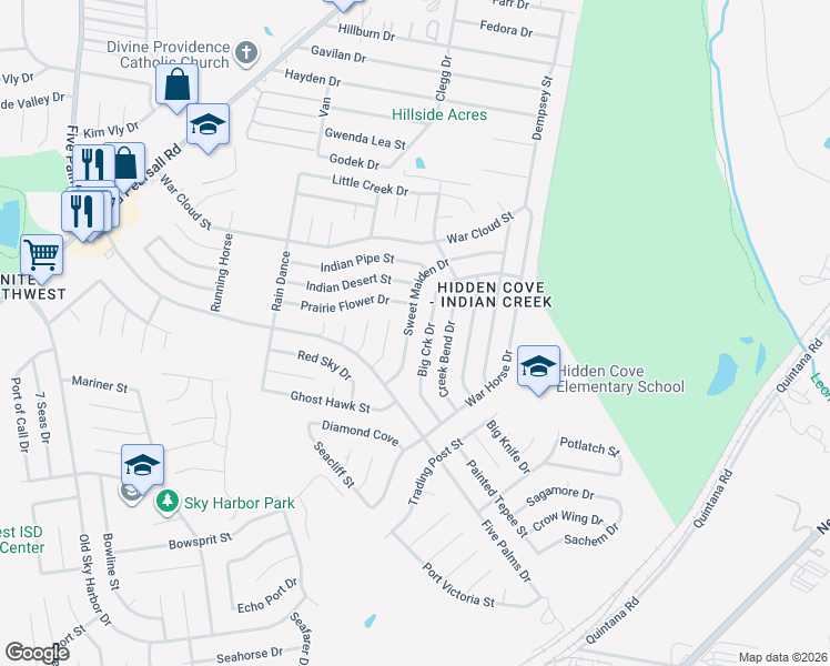 map of restaurants, bars, coffee shops, grocery stores, and more near 8602 Sweet Maiden Drive in San Antonio