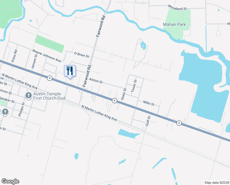 map of restaurants, bars, coffee shops, grocery stores, and more near 6717 Hawthorne Road in Hitchcock