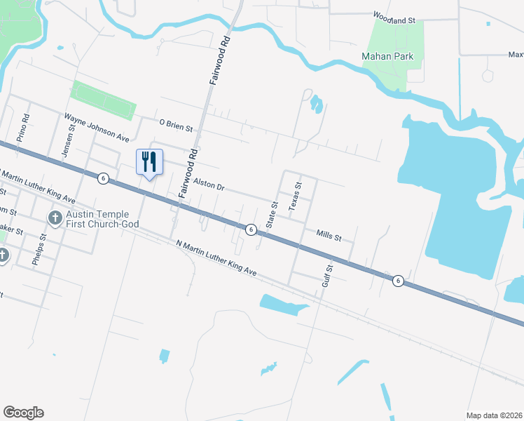map of restaurants, bars, coffee shops, grocery stores, and more near 6717 Hawthorne Road in Hitchcock