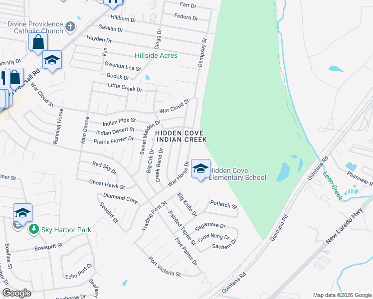 map of restaurants, bars, coffee shops, grocery stores, and more near 4939 War Horse Drive in San Antonio
