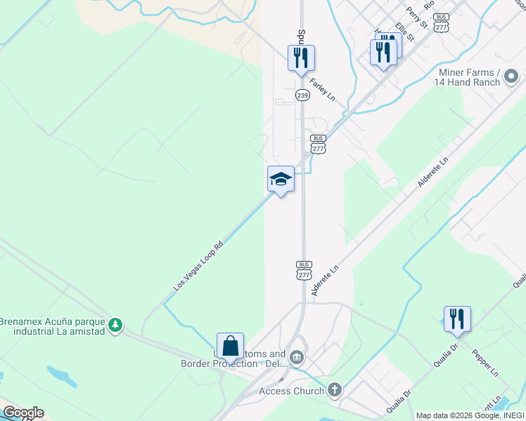 map of restaurants, bars, coffee shops, grocery stores, and more near 1899 W Garfield St in Del Rio