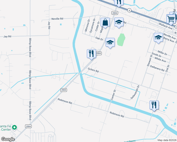 map of restaurants, bars, coffee shops, grocery stores, and more near 9000 Schiro Road in Hitchcock