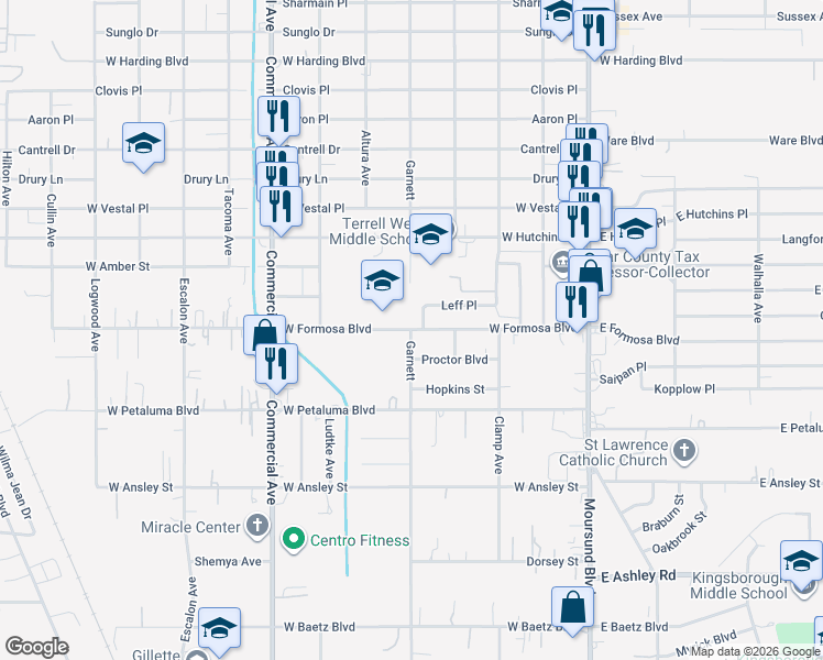map of restaurants, bars, coffee shops, grocery stores, and more near 8207 Malcolm Street in San Antonio