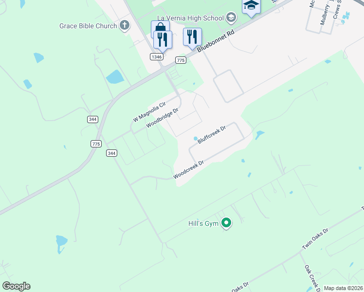 map of restaurants, bars, coffee shops, grocery stores, and more near 217 Bluffcreek Drive in La Vernia