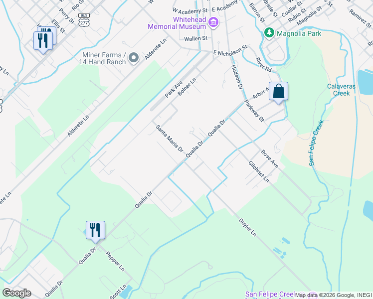 map of restaurants, bars, coffee shops, grocery stores, and more near 218 Santa Maria Drive in Del Rio