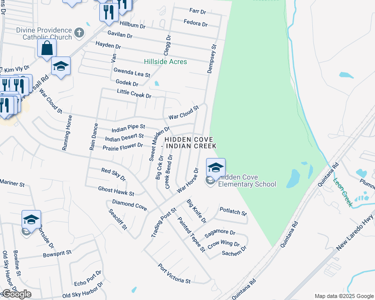 map of restaurants, bars, coffee shops, grocery stores, and more near 8603 Tesoro Hills in San Antonio