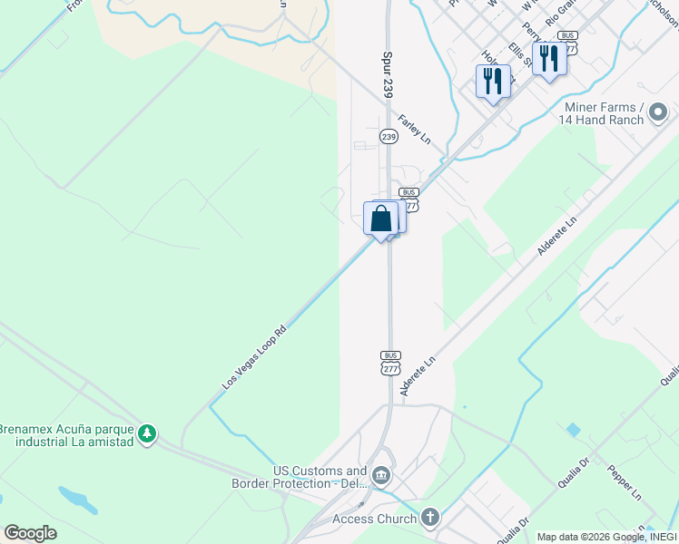 map of restaurants, bars, coffee shops, grocery stores, and more near 1899 West Garfield Street in Del Rio