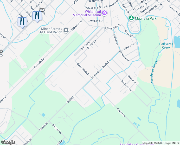 map of restaurants, bars, coffee shops, grocery stores, and more near 218 Santa Maria Drive in Del Rio