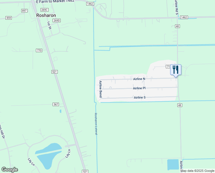 map of restaurants, bars, coffee shops, grocery stores, and more near 915 Airline Place in Rosharon