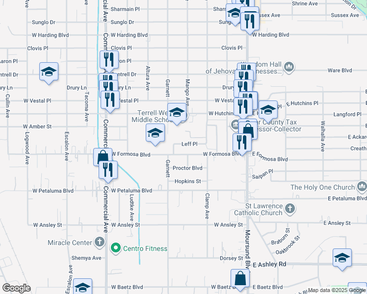 map of restaurants, bars, coffee shops, grocery stores, and more near 338 Leff Place in San Antonio