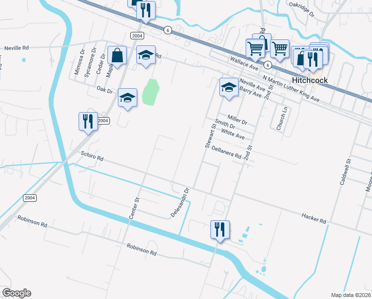 map of restaurants, bars, coffee shops, grocery stores, and more near 7325 McArthur Street in Hitchcock