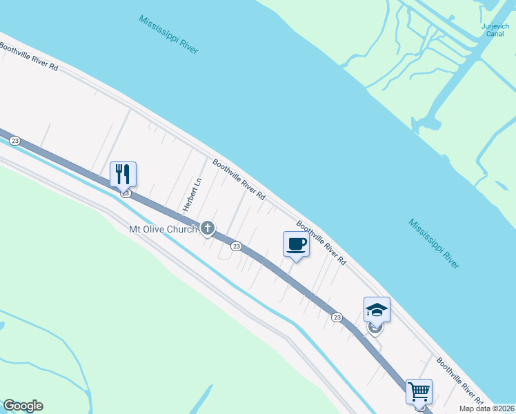 map of restaurants, bars, coffee shops, grocery stores, and more near 39872 Boothville River Road in Buras