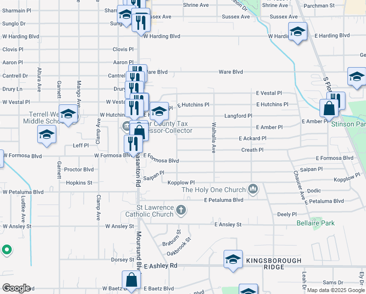map of restaurants, bars, coffee shops, grocery stores, and more near 111 Creath Place in San Antonio