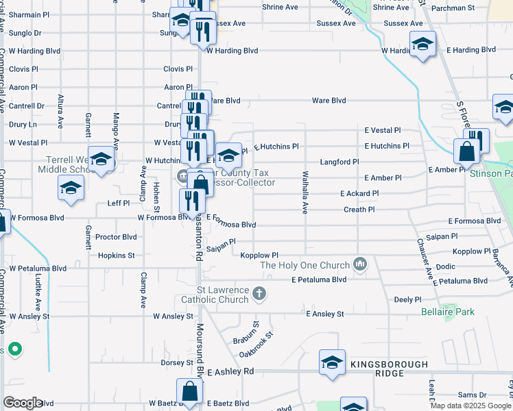 map of restaurants, bars, coffee shops, grocery stores, and more near 103 Creath Place in San Antonio