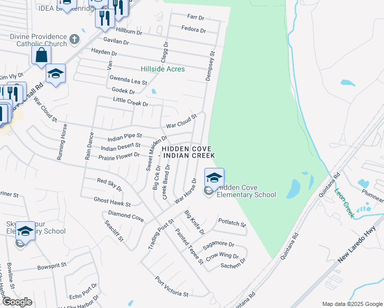 map of restaurants, bars, coffee shops, grocery stores, and more near 8518 Tesoro Hills in San Antonio