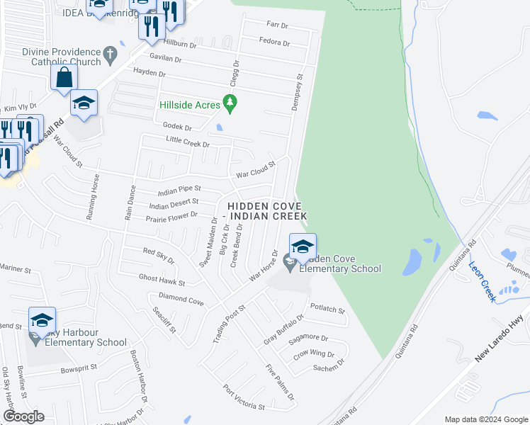 map of restaurants, bars, coffee shops, grocery stores, and more near 8519 Tesoro Hills in San Antonio