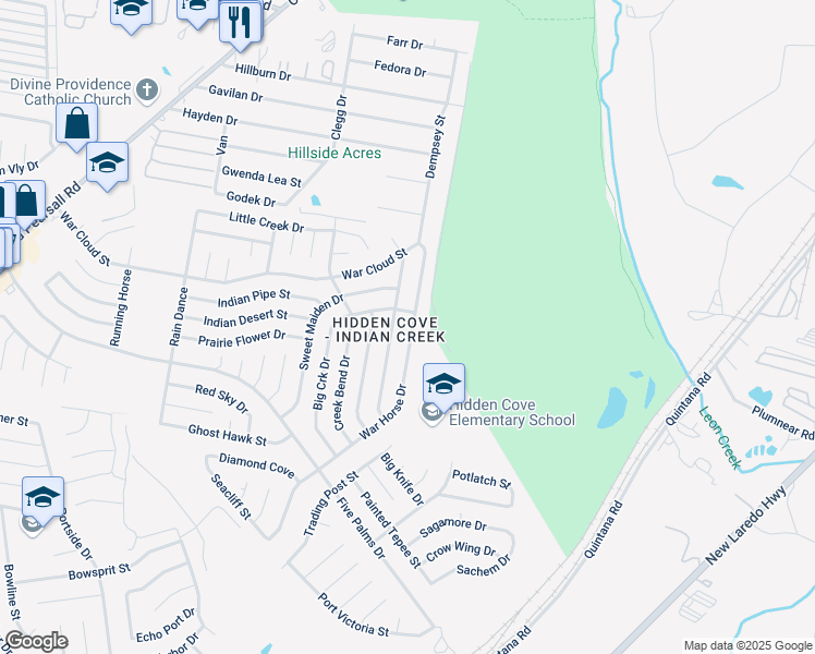 map of restaurants, bars, coffee shops, grocery stores, and more near 4922 War Horse Drive in San Antonio