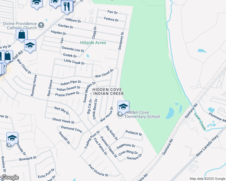 map of restaurants, bars, coffee shops, grocery stores, and more near 4922 War Horse Drive in San Antonio