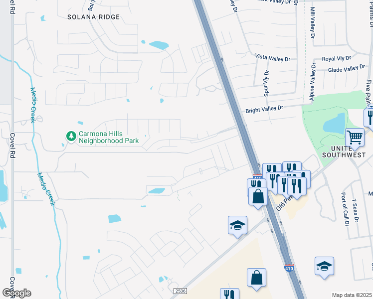 map of restaurants, bars, coffee shops, grocery stores, and more near 6738 Carmona Pass in San Antonio