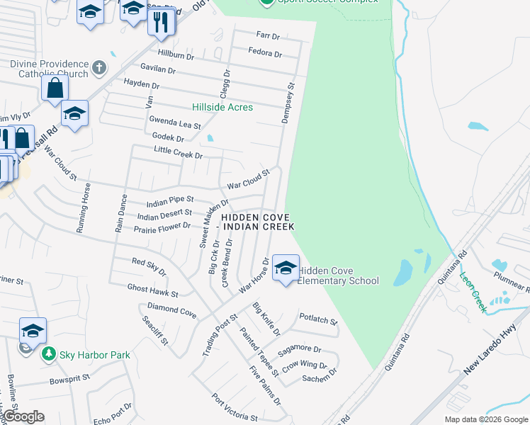 map of restaurants, bars, coffee shops, grocery stores, and more near 8502 Tesoro Hills in San Antonio