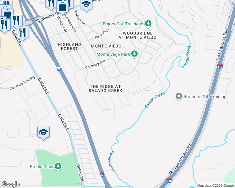 map of restaurants, bars, coffee shops, grocery stores, and more near 8319 Prickly Oak in San Antonio