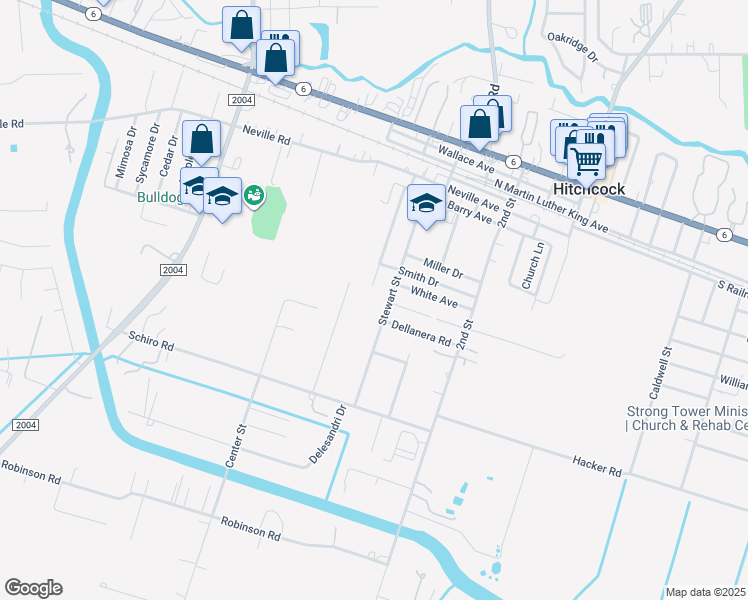 map of restaurants, bars, coffee shops, grocery stores, and more near 7212 Stewart Street in Hitchcock