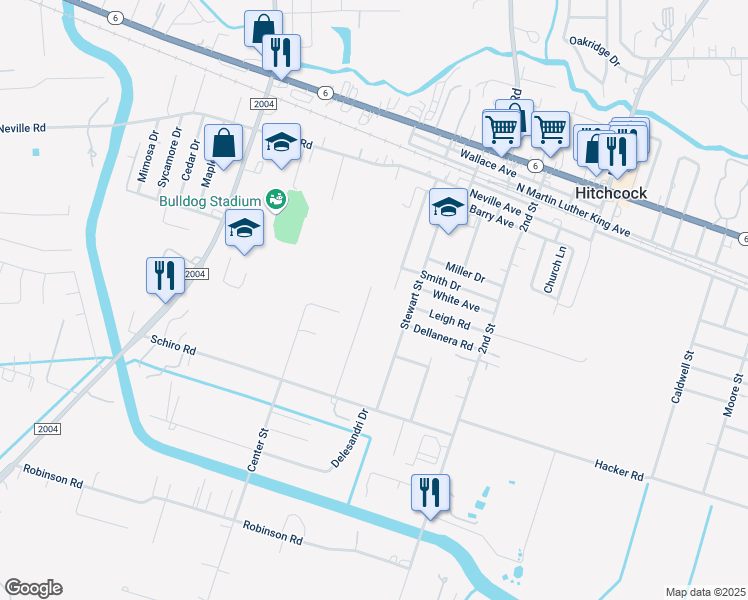 map of restaurants, bars, coffee shops, grocery stores, and more near 7222 McArthur Street in Hitchcock