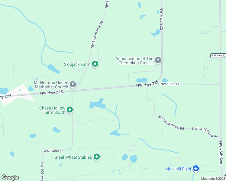 map of restaurants, bars, coffee shops, grocery stores, and more near 13465 Northwest Highway 225 in Reddick