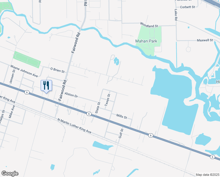map of restaurants, bars, coffee shops, grocery stores, and more near 6016 Meadowbrook Dr in Hitchcock