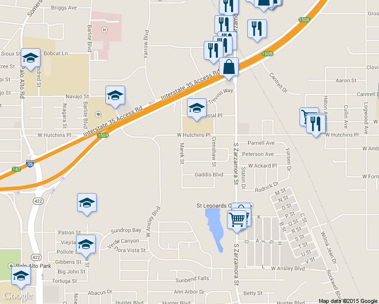 map of restaurants, bars, coffee shops, grocery stores, and more near 1814 Parnell Avenue in San Antonio